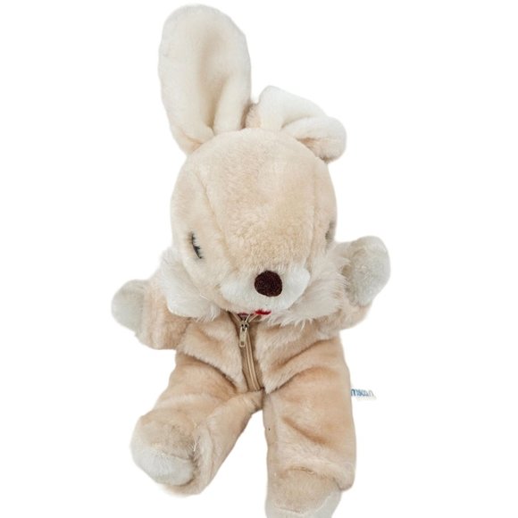 Vintage Amscan Bunny Rabbit Stuffed Animal Plush Beige Brown Zip Jumpsuit - Picture 4 of 9